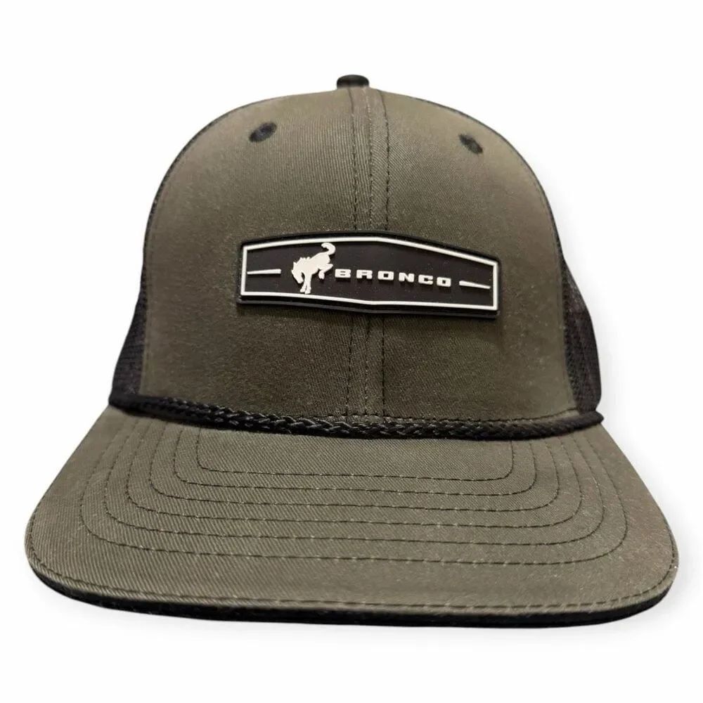 Ford Bronco Mesh Back Rubber Patch Dark OliveTrucker Baseball Cap New